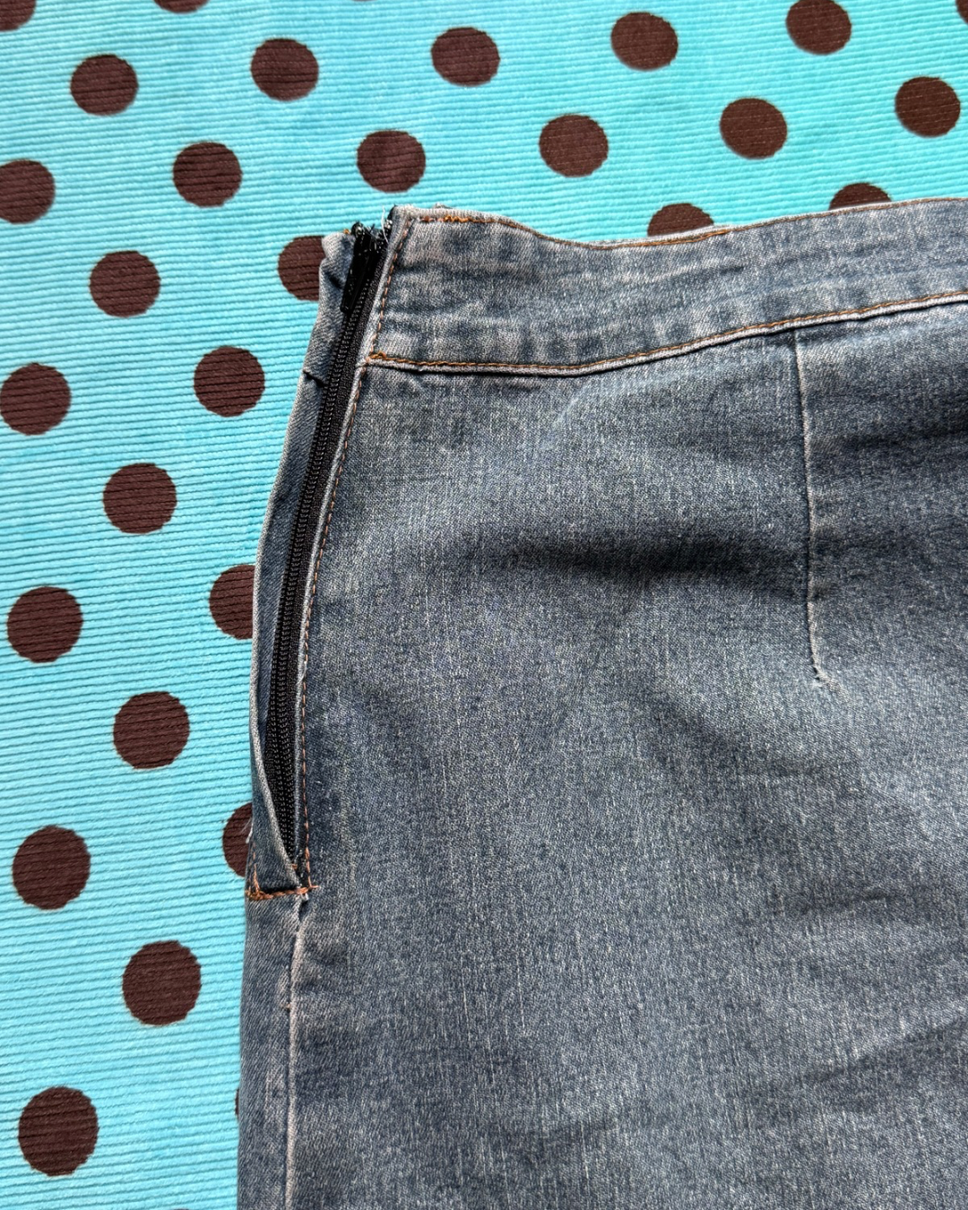 beaded denim midi skirt