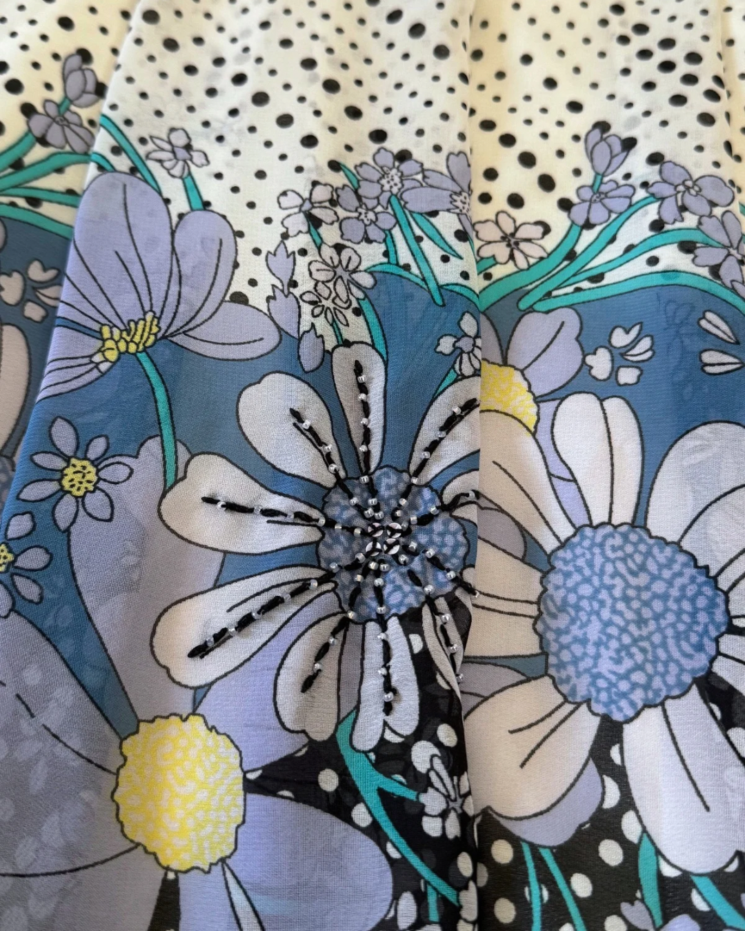 polka floral midi skirt