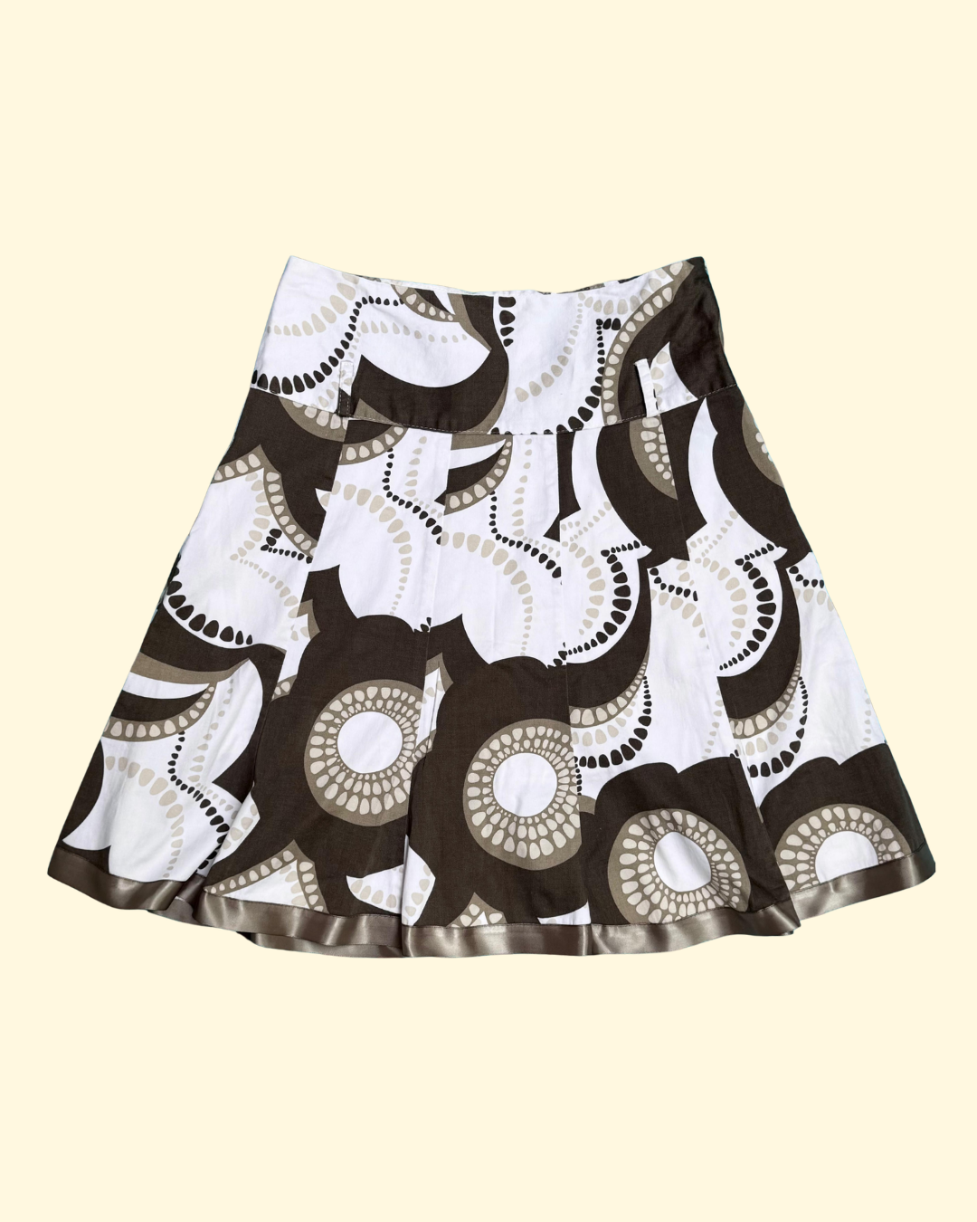 olive and white floral patterned midi skirt