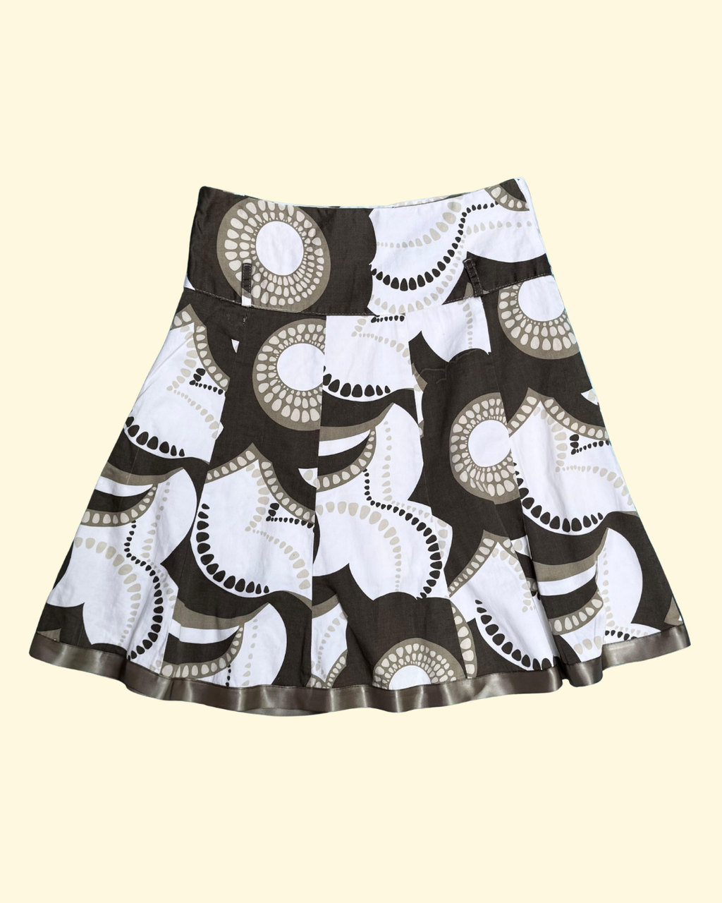 olive and white floral patterned midi skirt