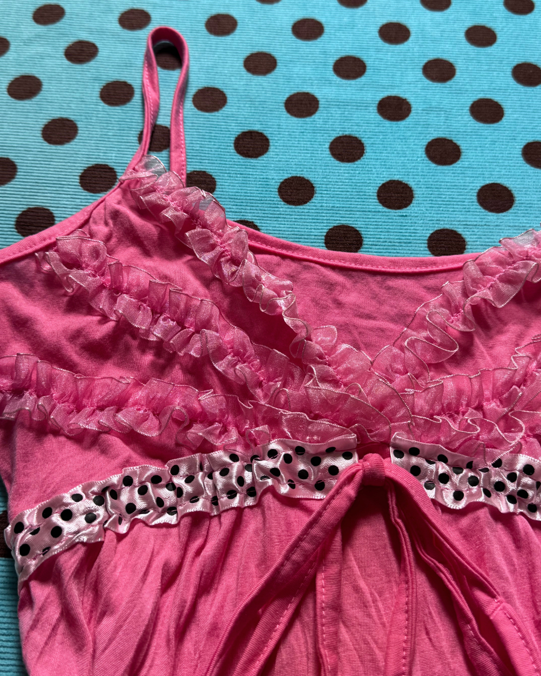 pink ruffled polka-dot cami