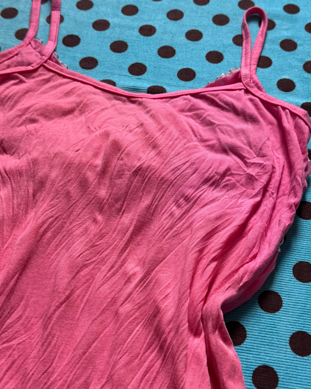 pink ruffled polka-dot cami