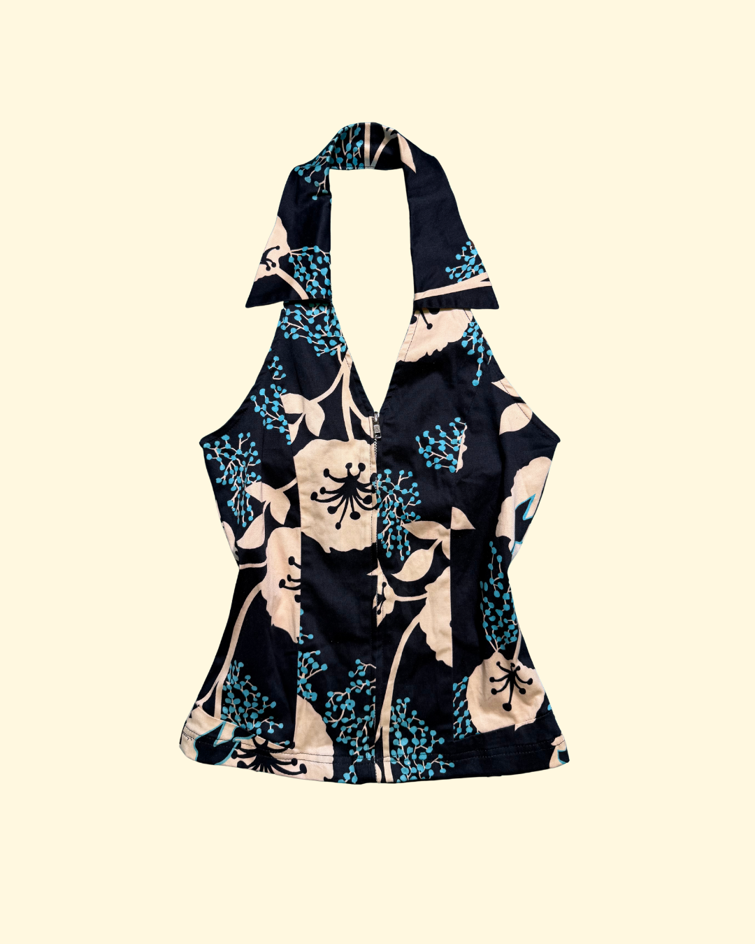 zip-up patterend halter top