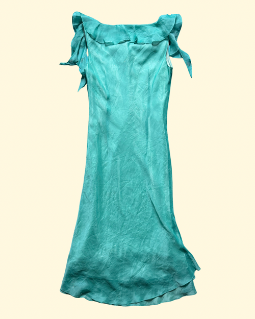 aqua ruffle flowy dress