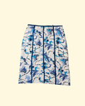white & blue patterned midi skirt