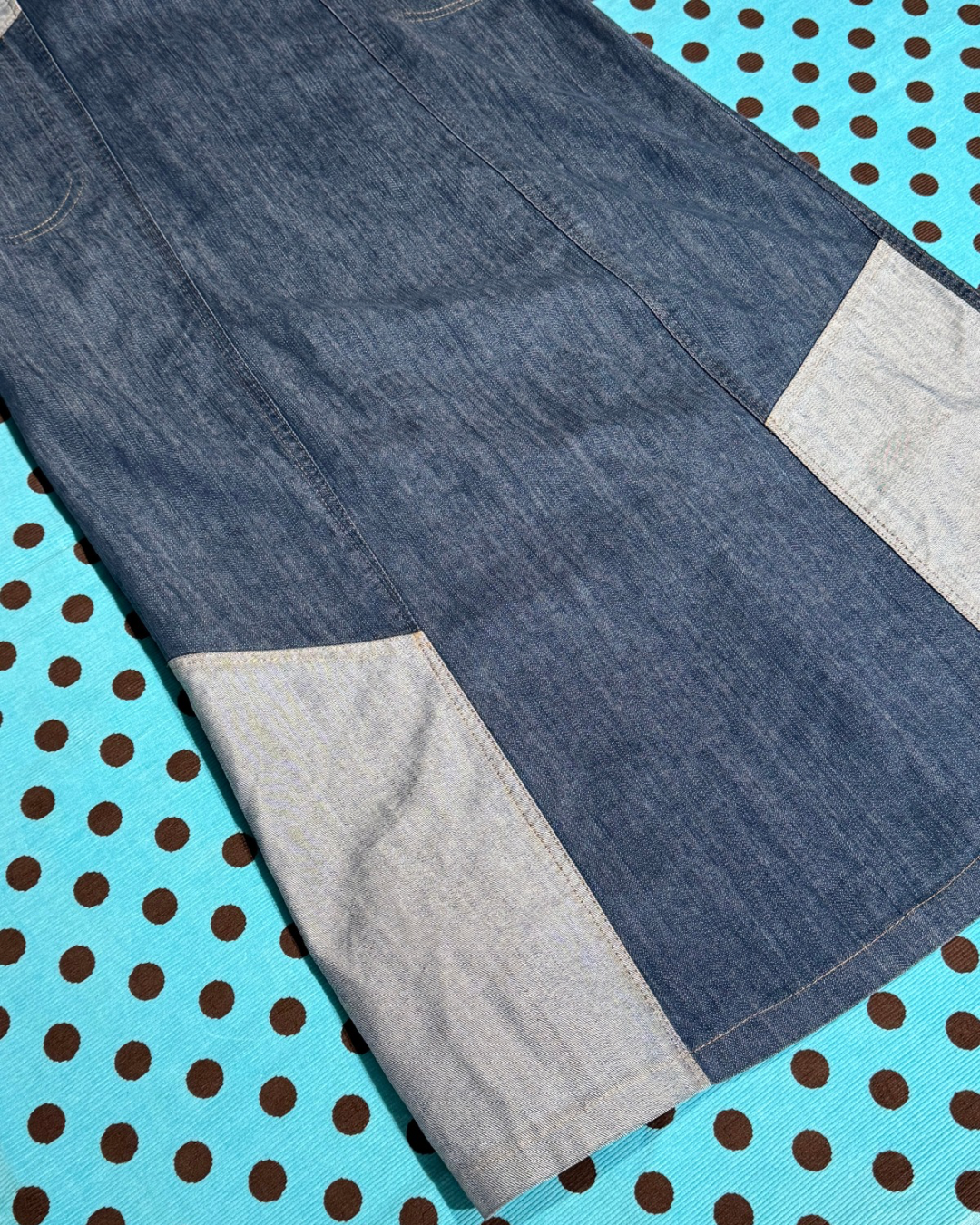 patchwork denim maxi skirt
