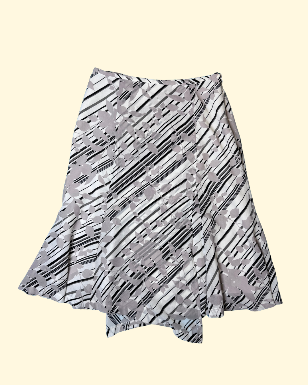 diagonal striped and floral midi skirt