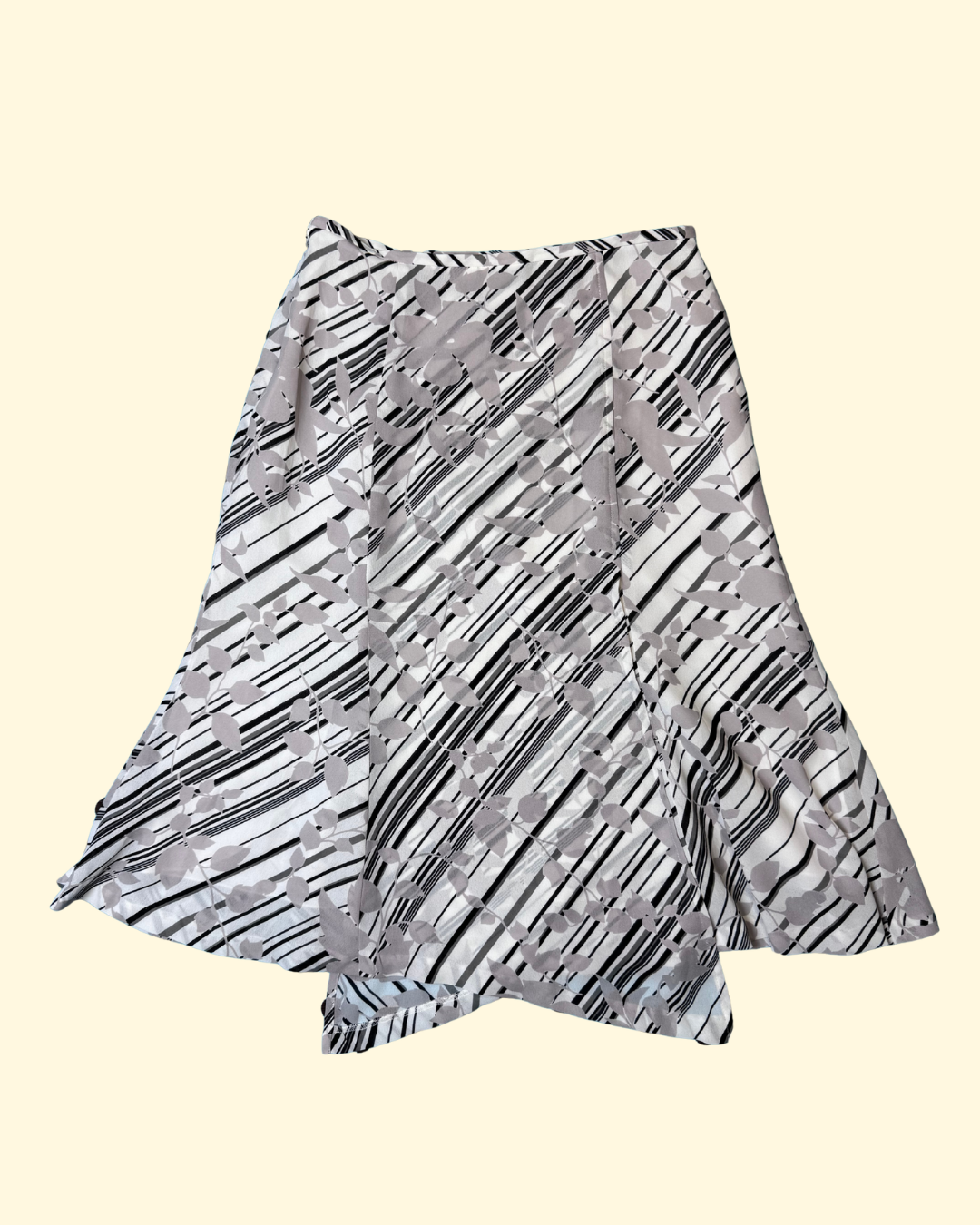 diagonal striped and floral midi skirt