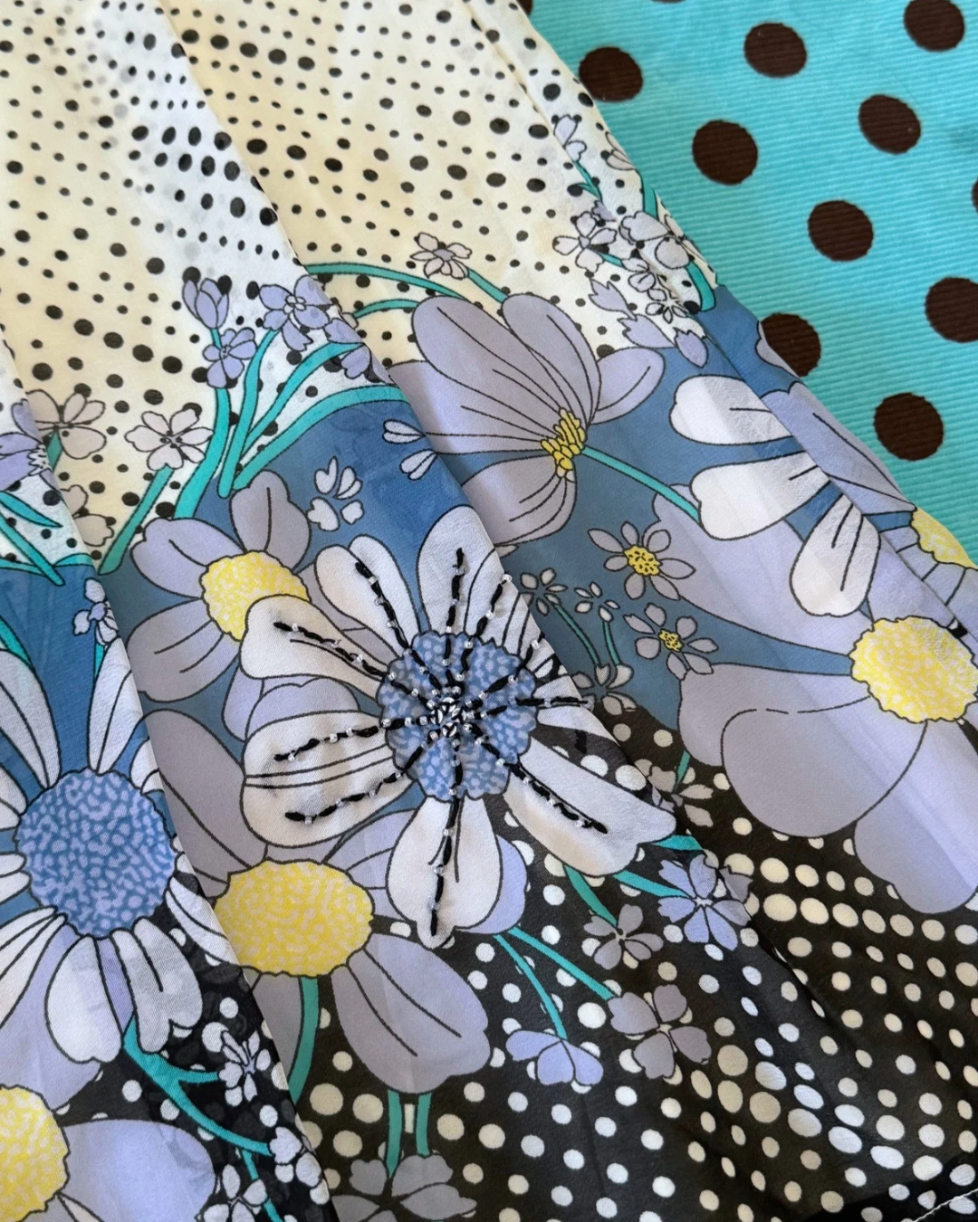 polka floral midi skirt