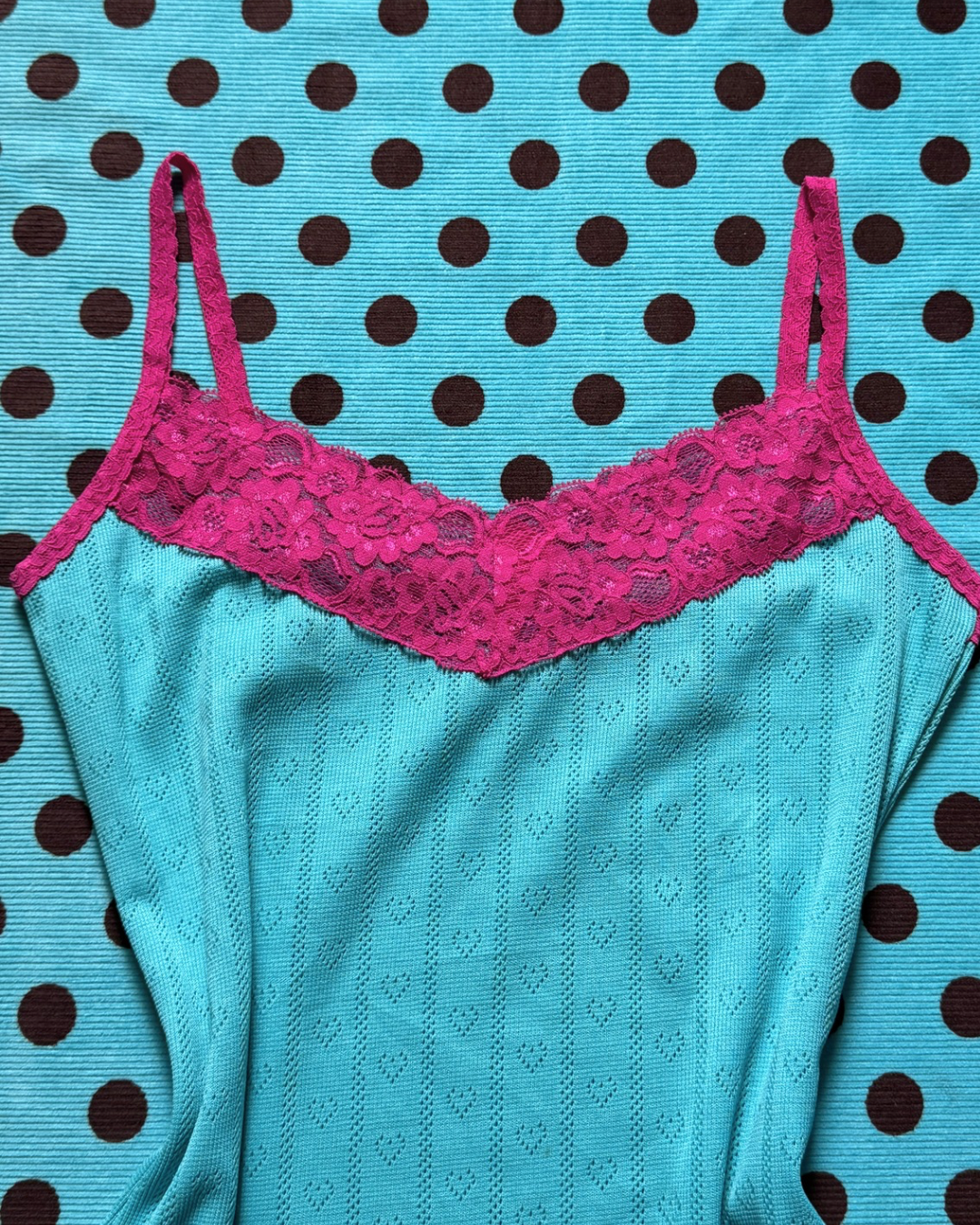 contrast lace trim pointelle cami