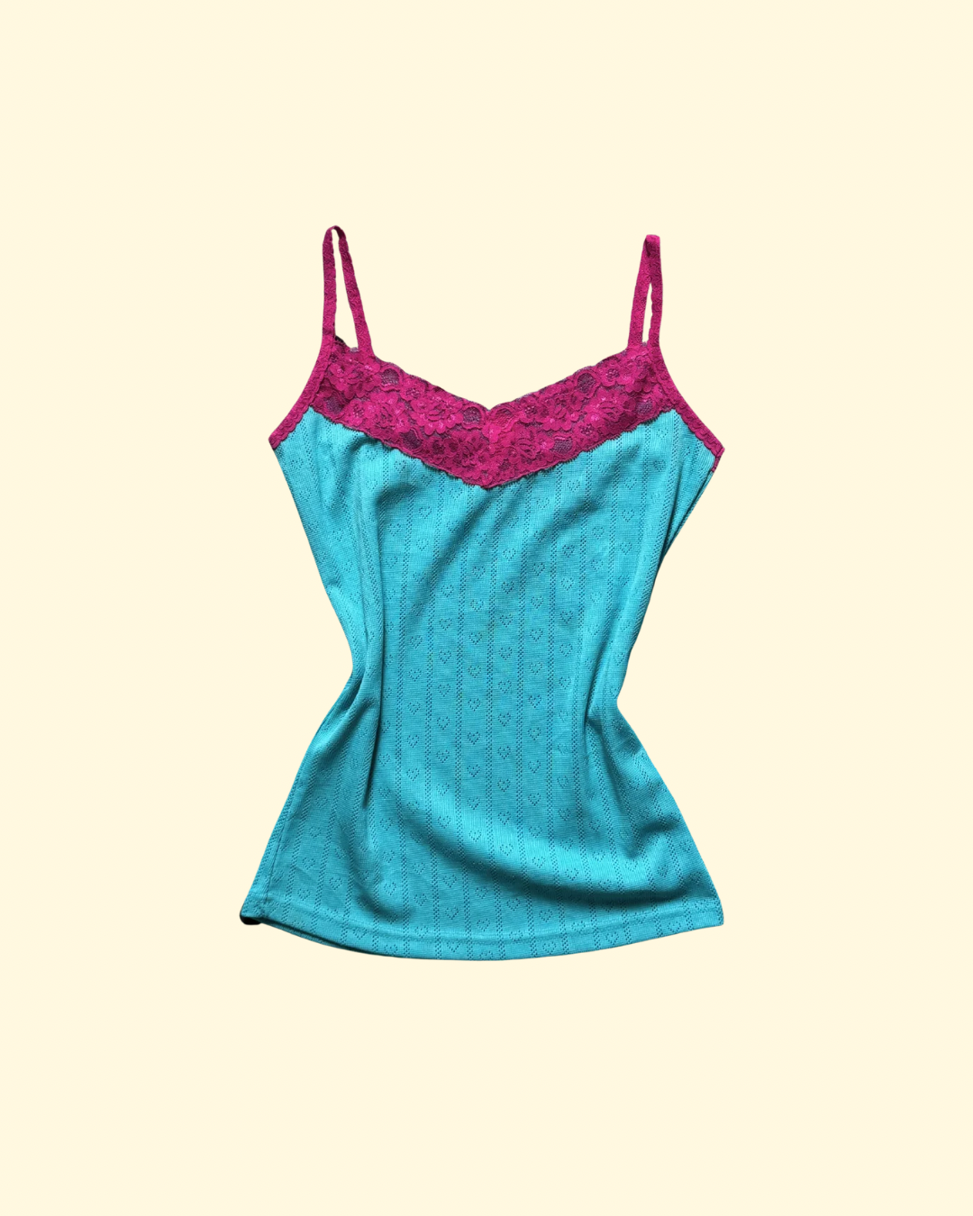 contrast lace trim pointelle cami