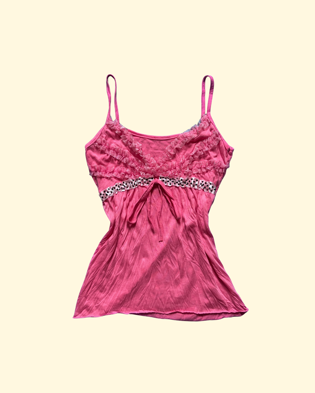 pink ruffled polka-dot cami