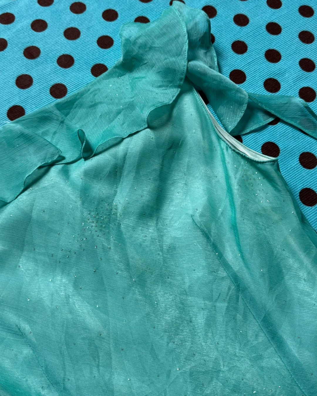 aqua ruffle flowy dress