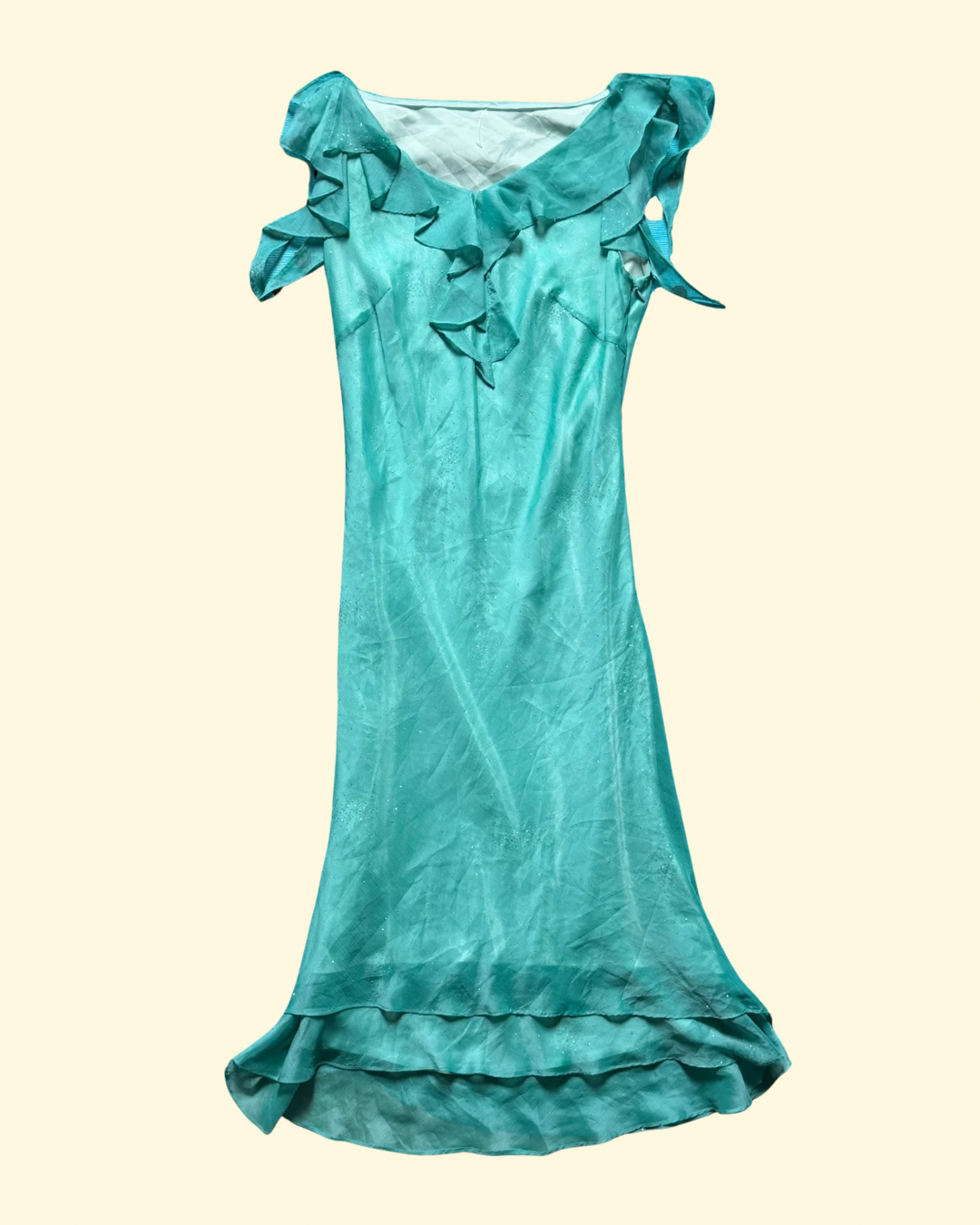 aqua ruffle flowy dress