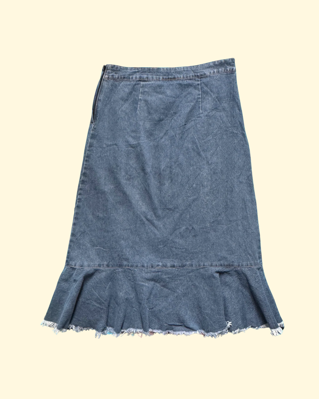 beaded denim midi skirt