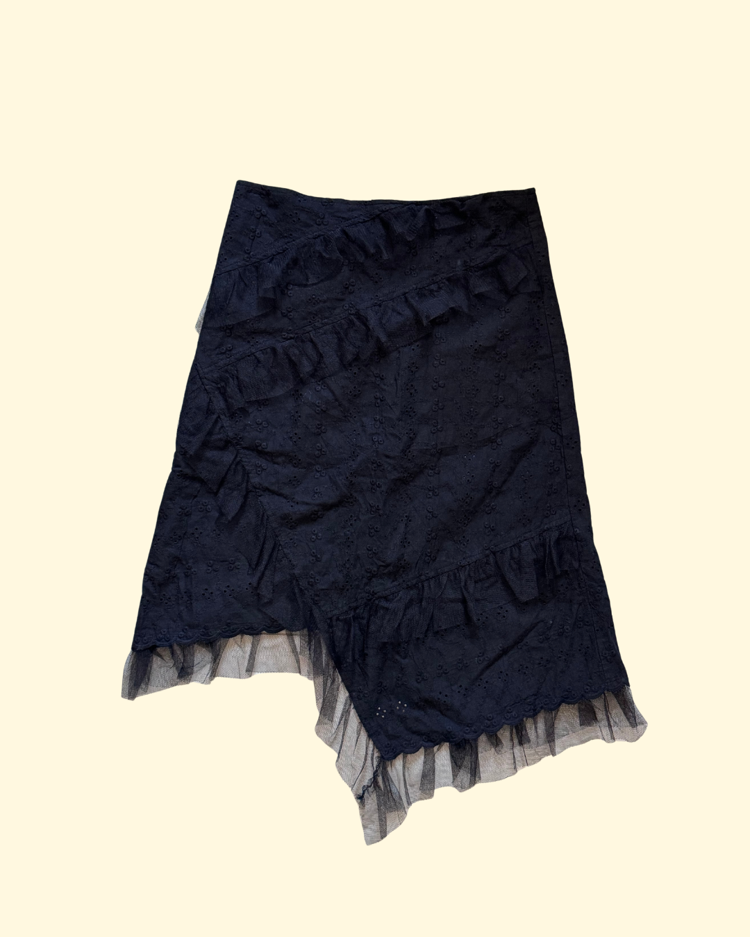 black eyelet asymmetrical skirt