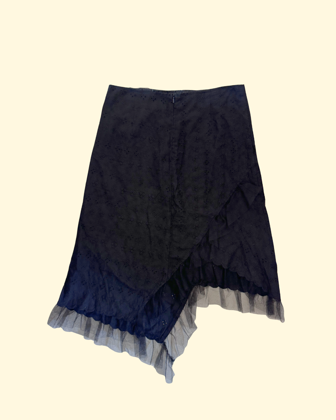 black eyelet asymmetrical skirt