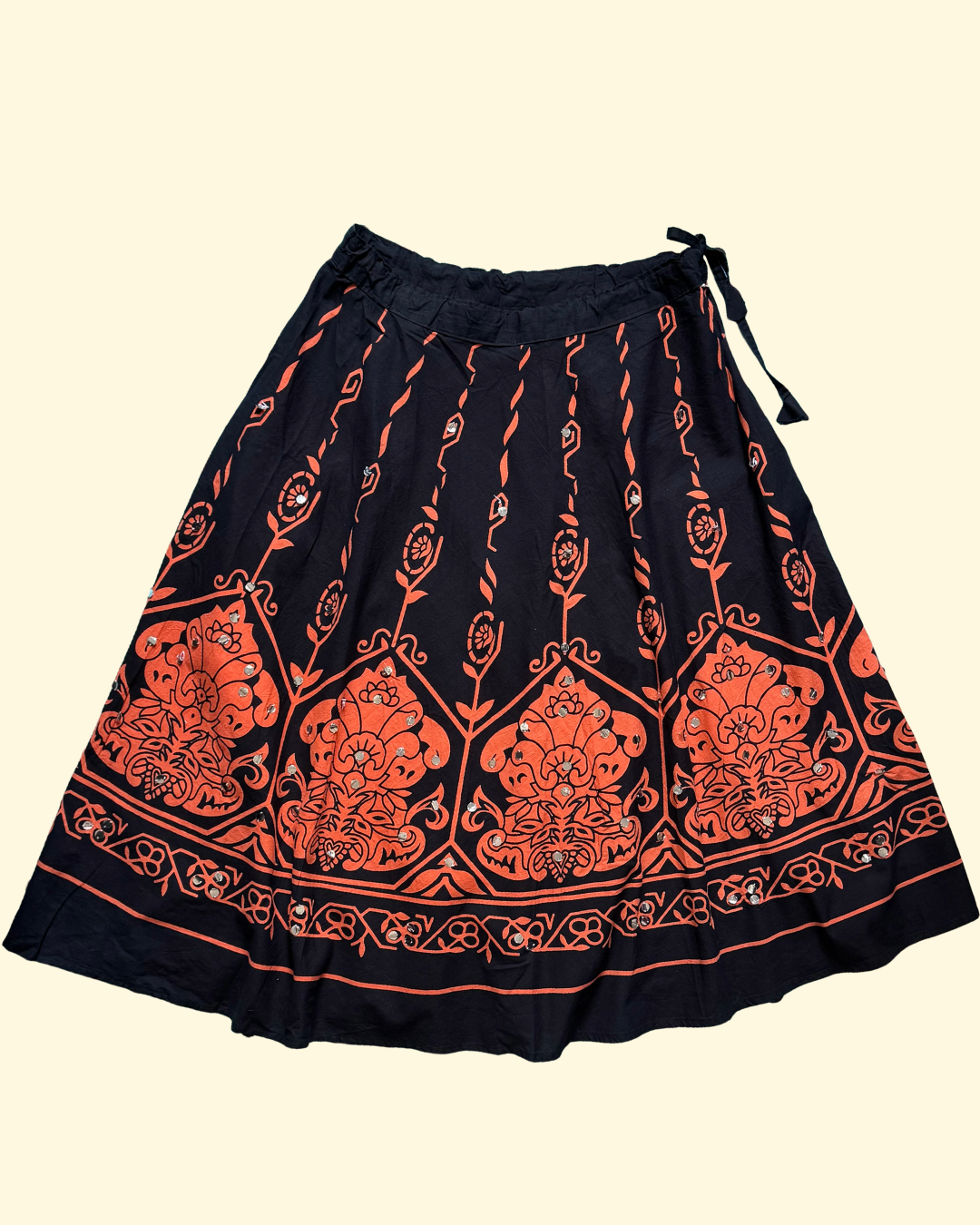 black and orange boho skirt