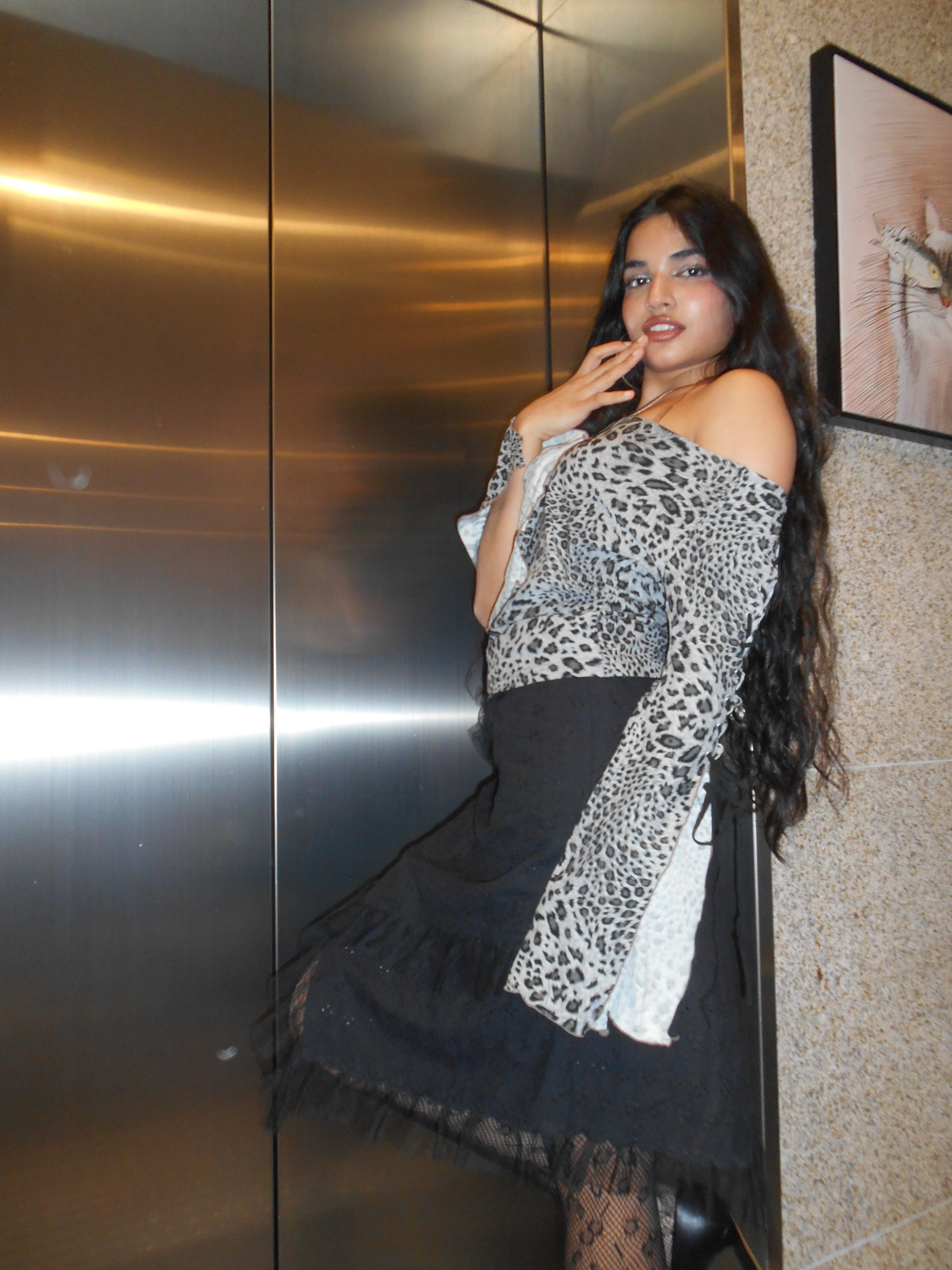 black eyelet asymmetrical skirt
