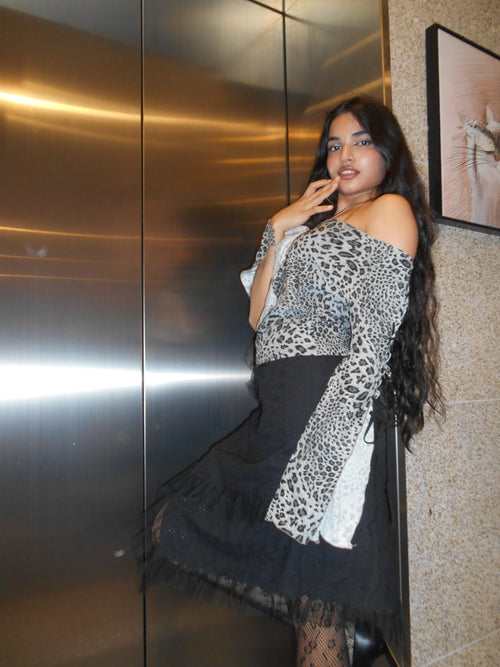 black eyelet asymmetrical skirt