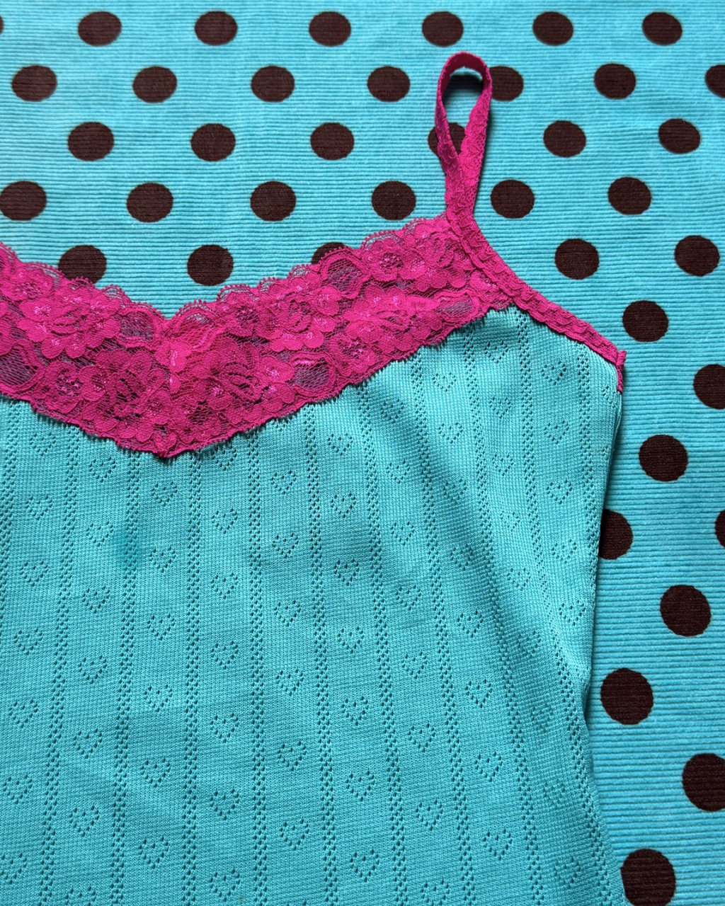contrast lace trim pointelle cami