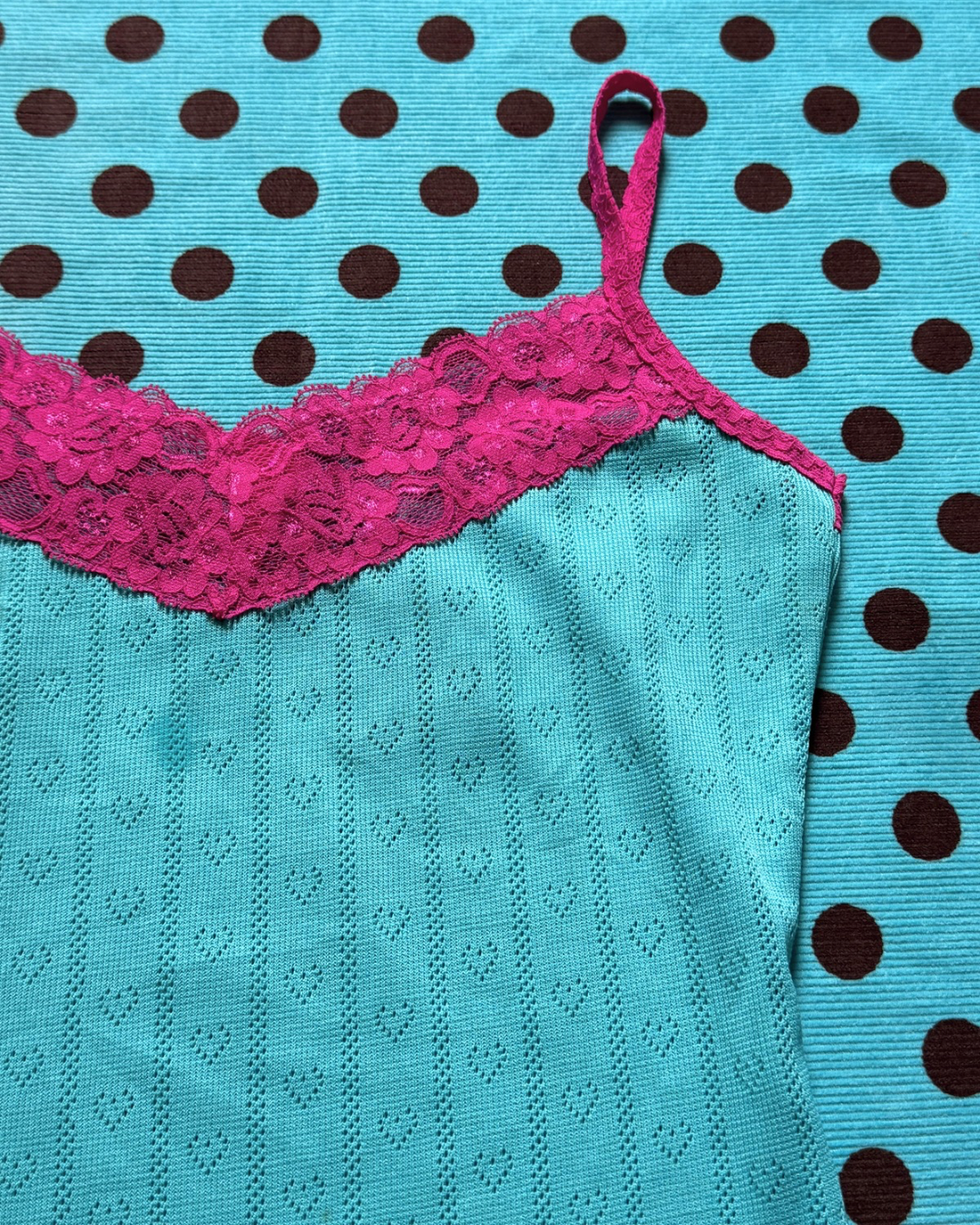 contrast lace trim pointelle cami