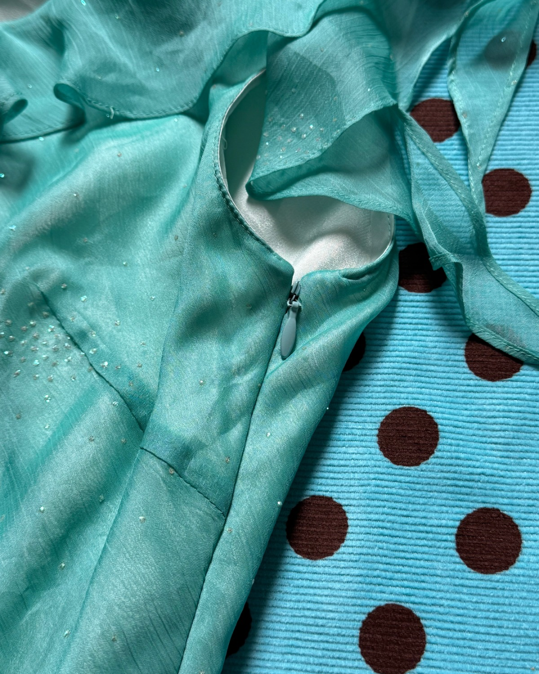 aqua ruffle flowy dress