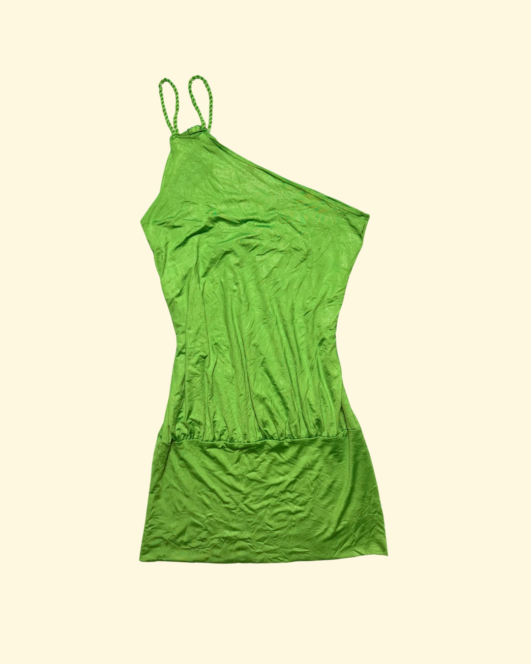 one-shoulder green dress
